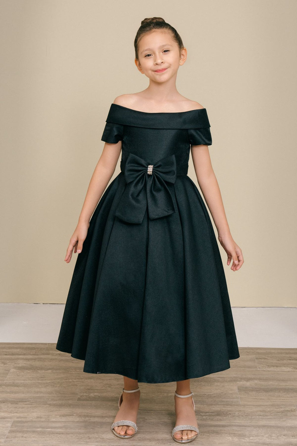 Girls Short Satin Off Shoulder Dress by Cinderella Couture 9177