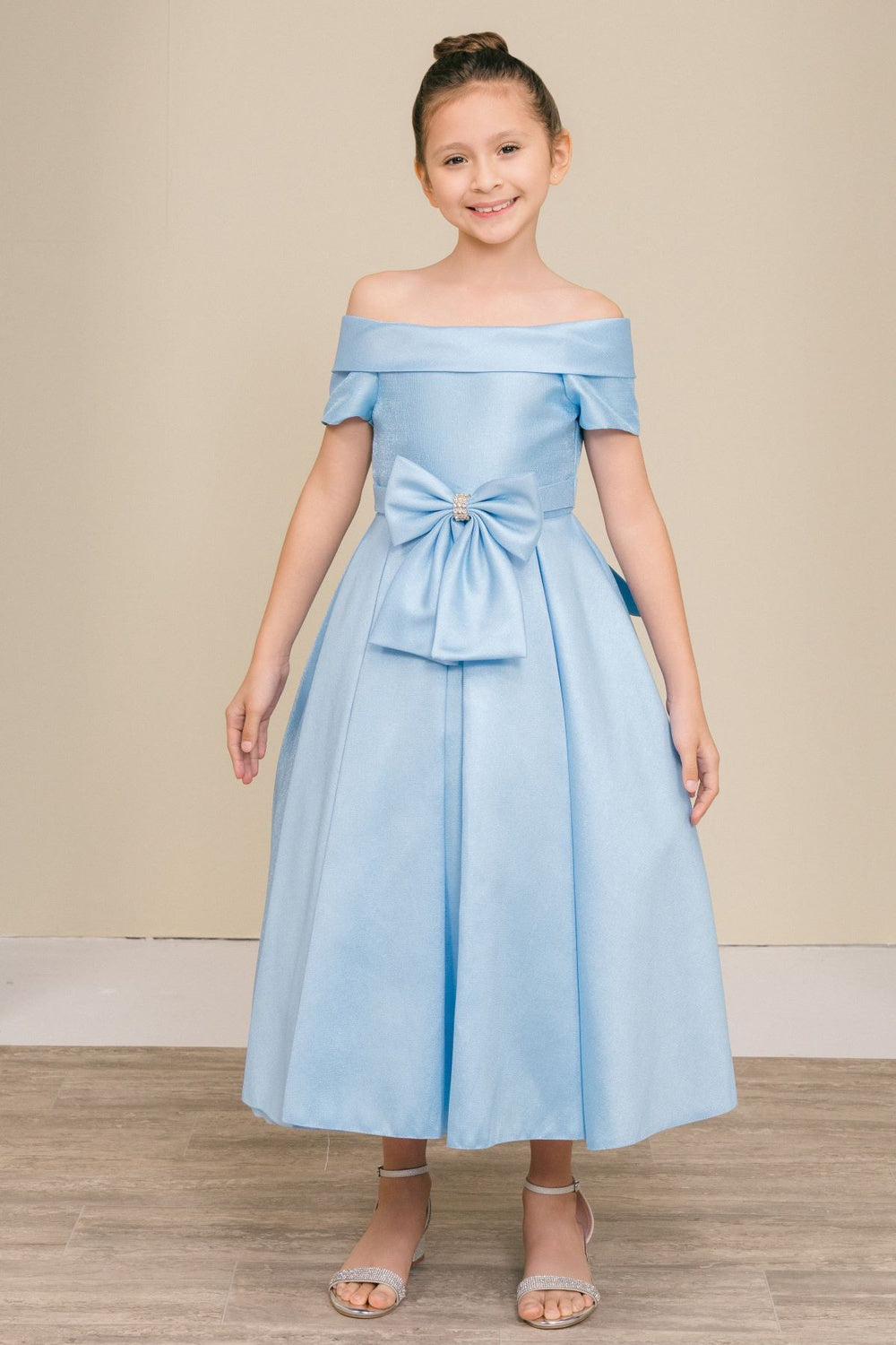 Girls Short Satin Off Shoulder Dress by Cinderella Couture 9177