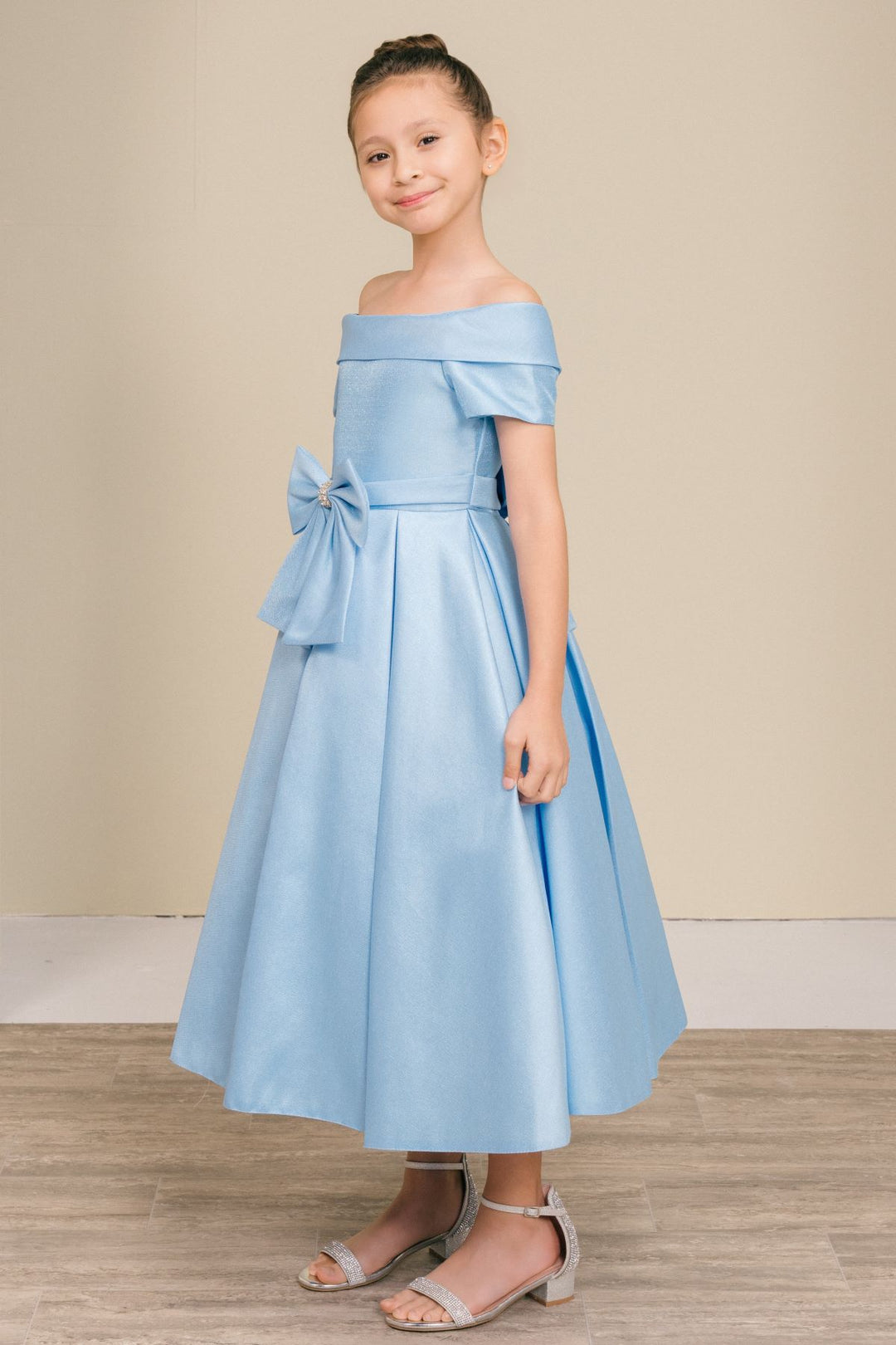 Girls Short Satin Off Shoulder Dress by Cinderella Couture 9177