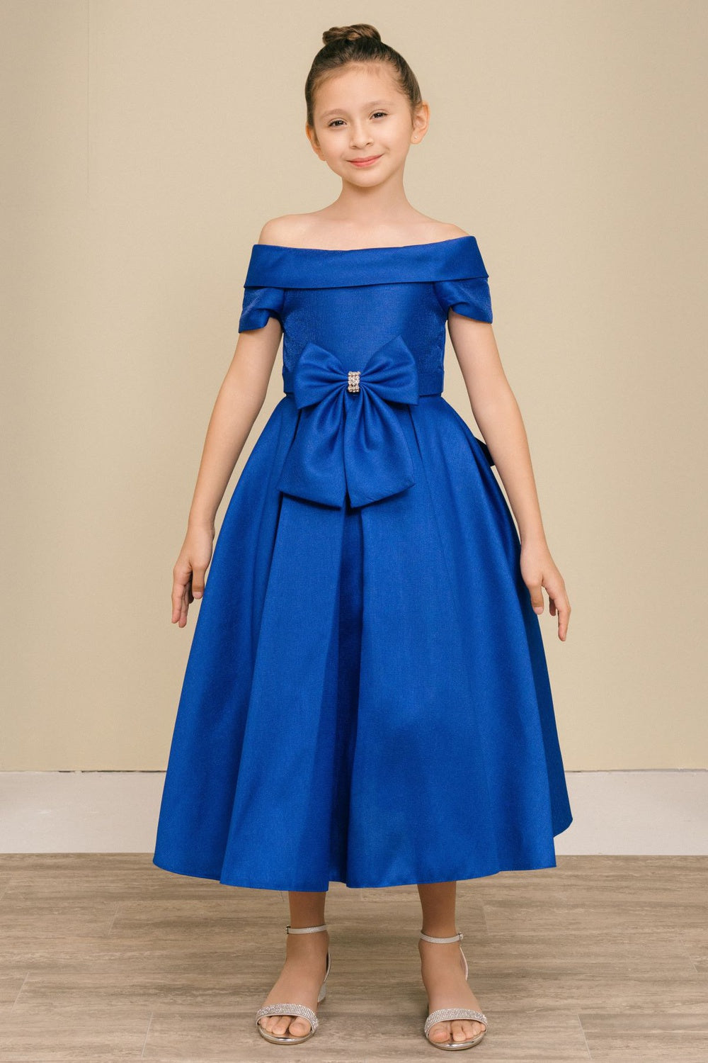 Girls Short Satin Off Shoulder Dress by Cinderella Couture 9177