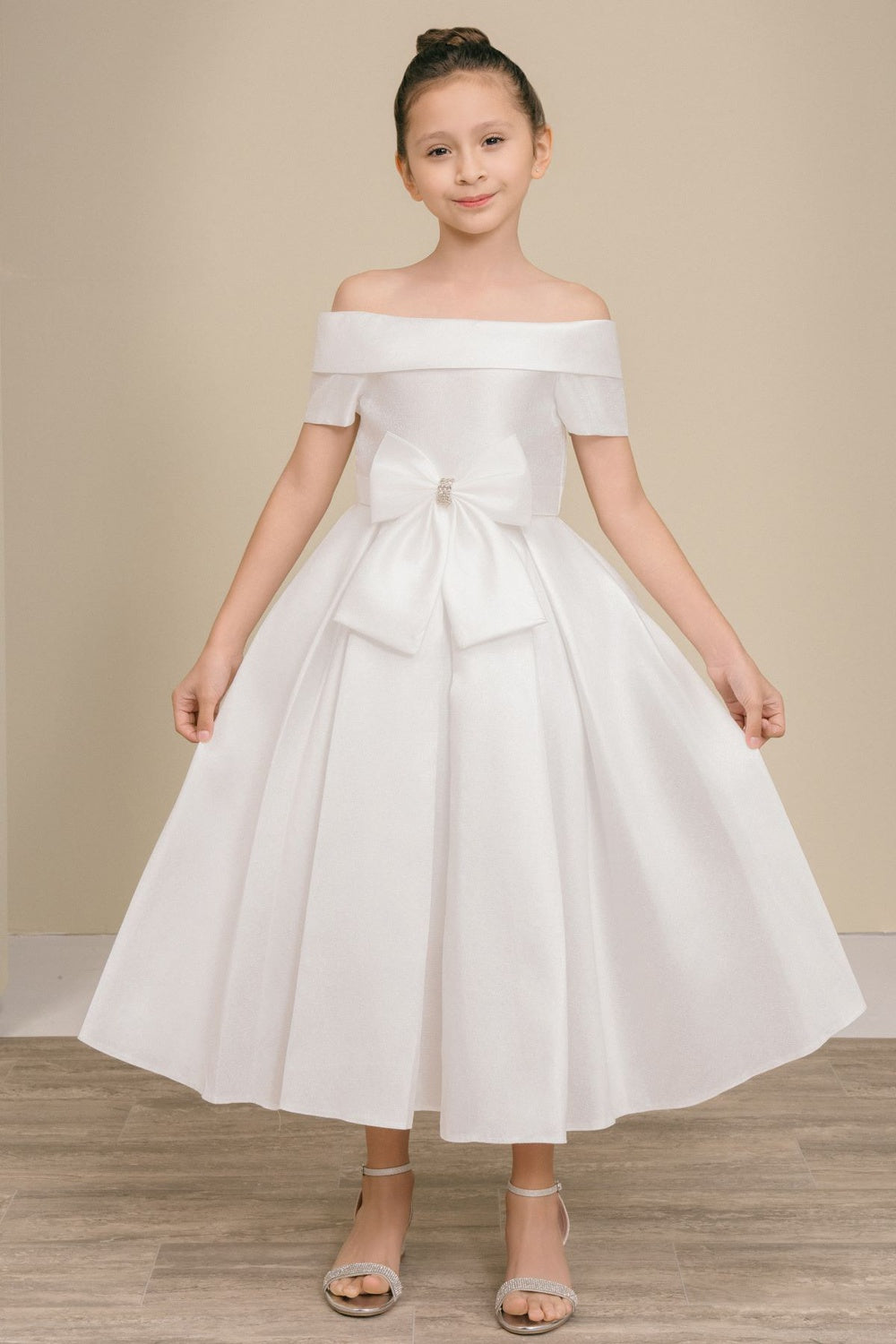 Girls Short Satin Off Shoulder Dress by Cinderella Couture 9177