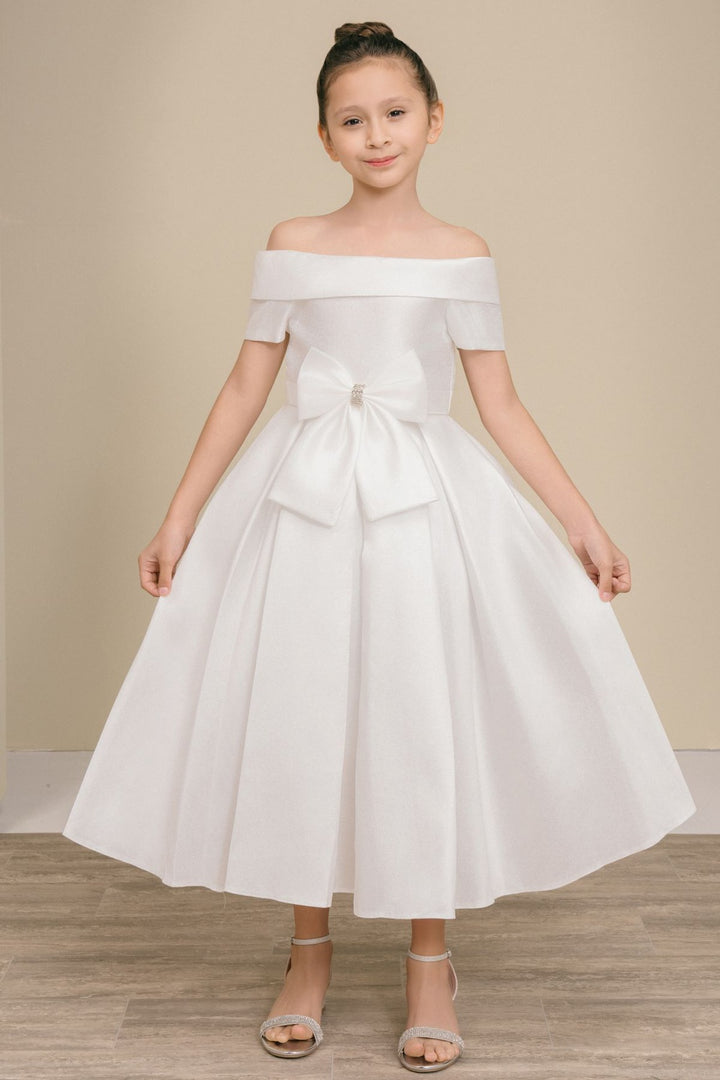 Girls Short Satin Off Shoulder Dress by Cinderella Couture 9177