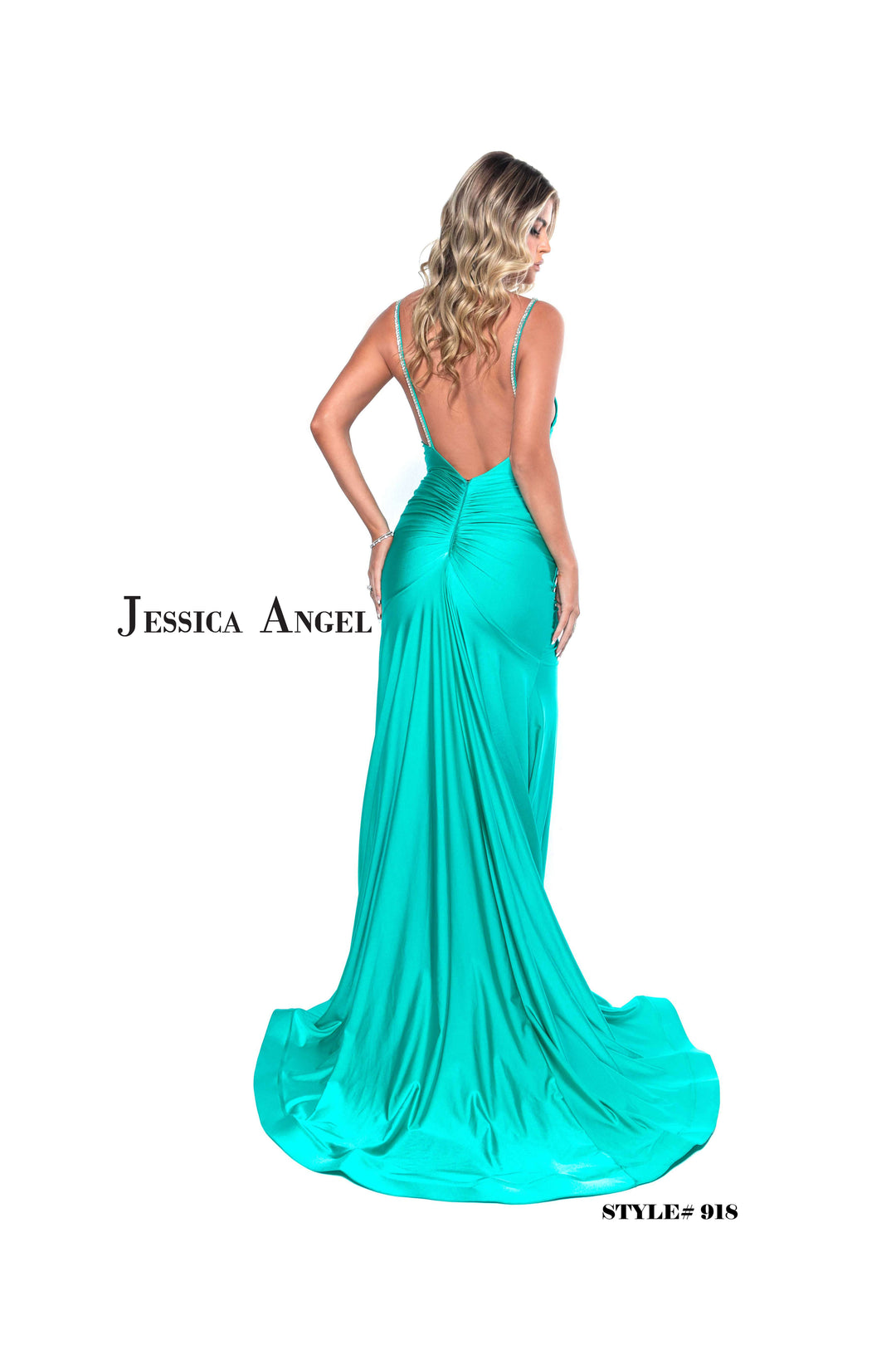 Jersey Fitted V-Neck Slit Gown by Jessica Angel 918