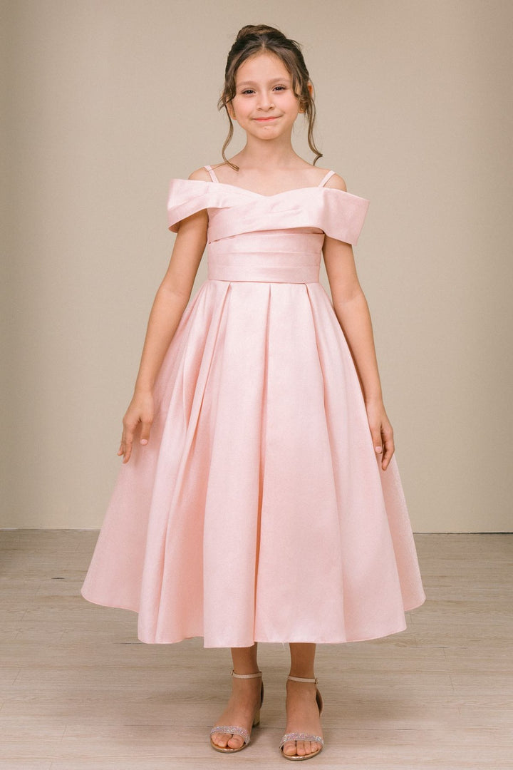 Girls Off Shoulder Tea Length Dress by Cinderella Couture 9188