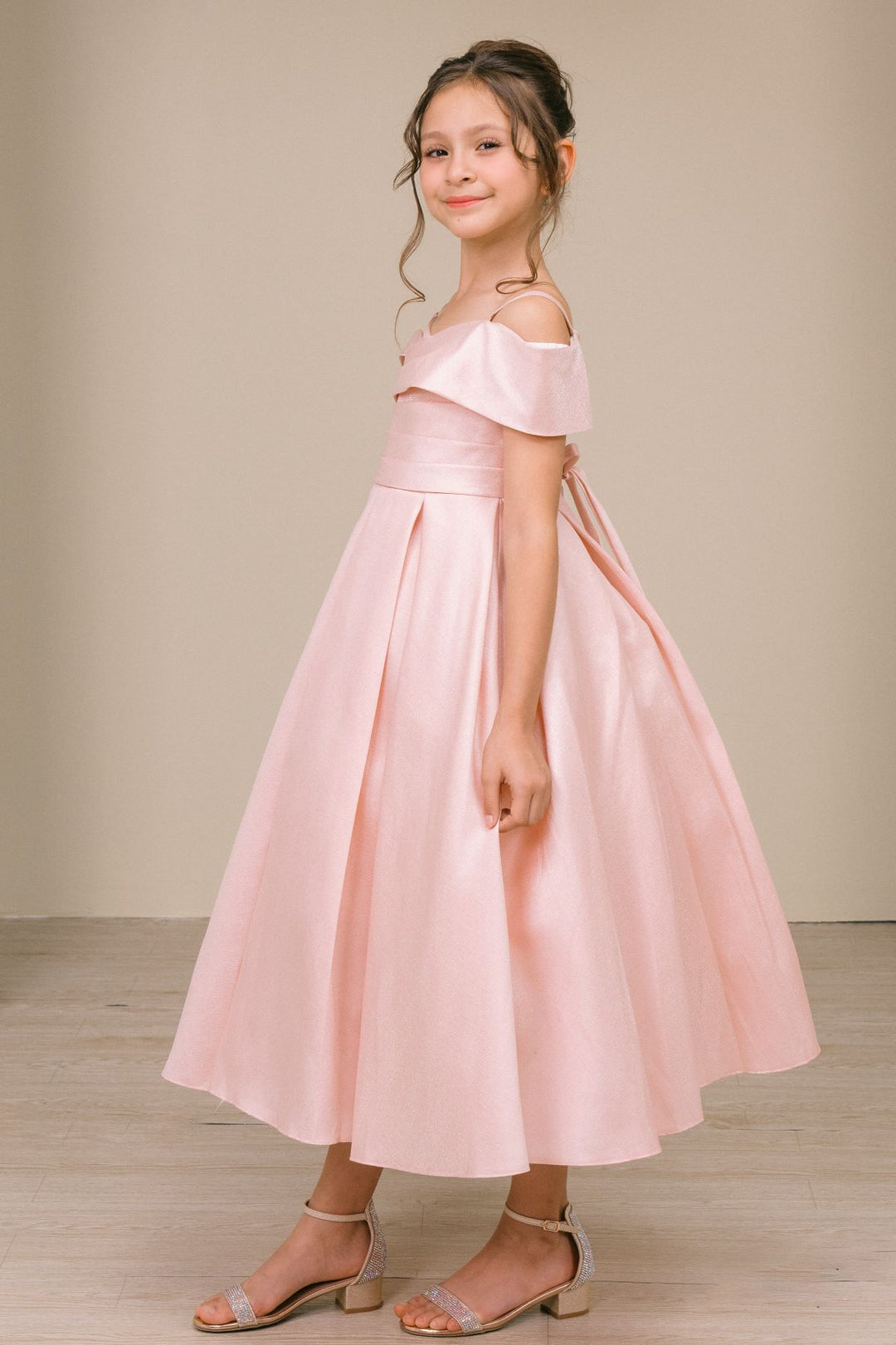 Girls Off Shoulder Tea Length Dress by Cinderella Couture 9188