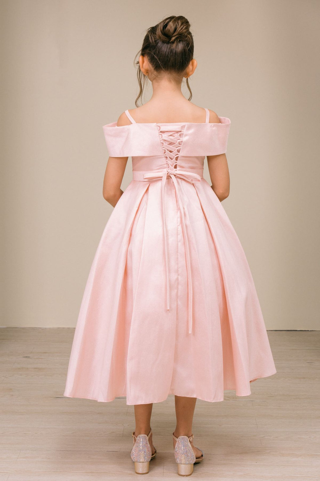 Girls Off Shoulder Tea Length Dress by Cinderella Couture 9188