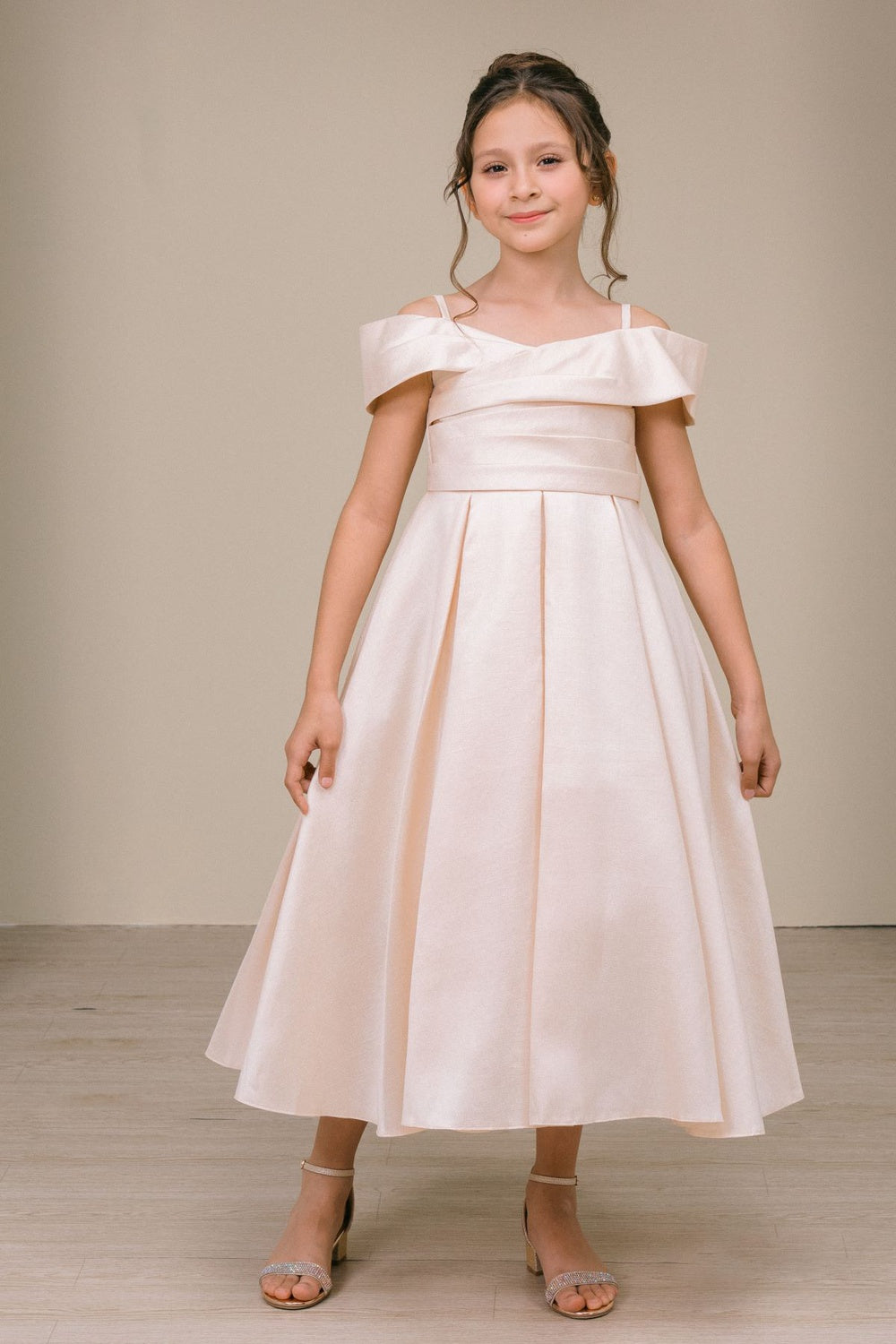Girls Off Shoulder Tea Length Dress by Cinderella Couture 9188