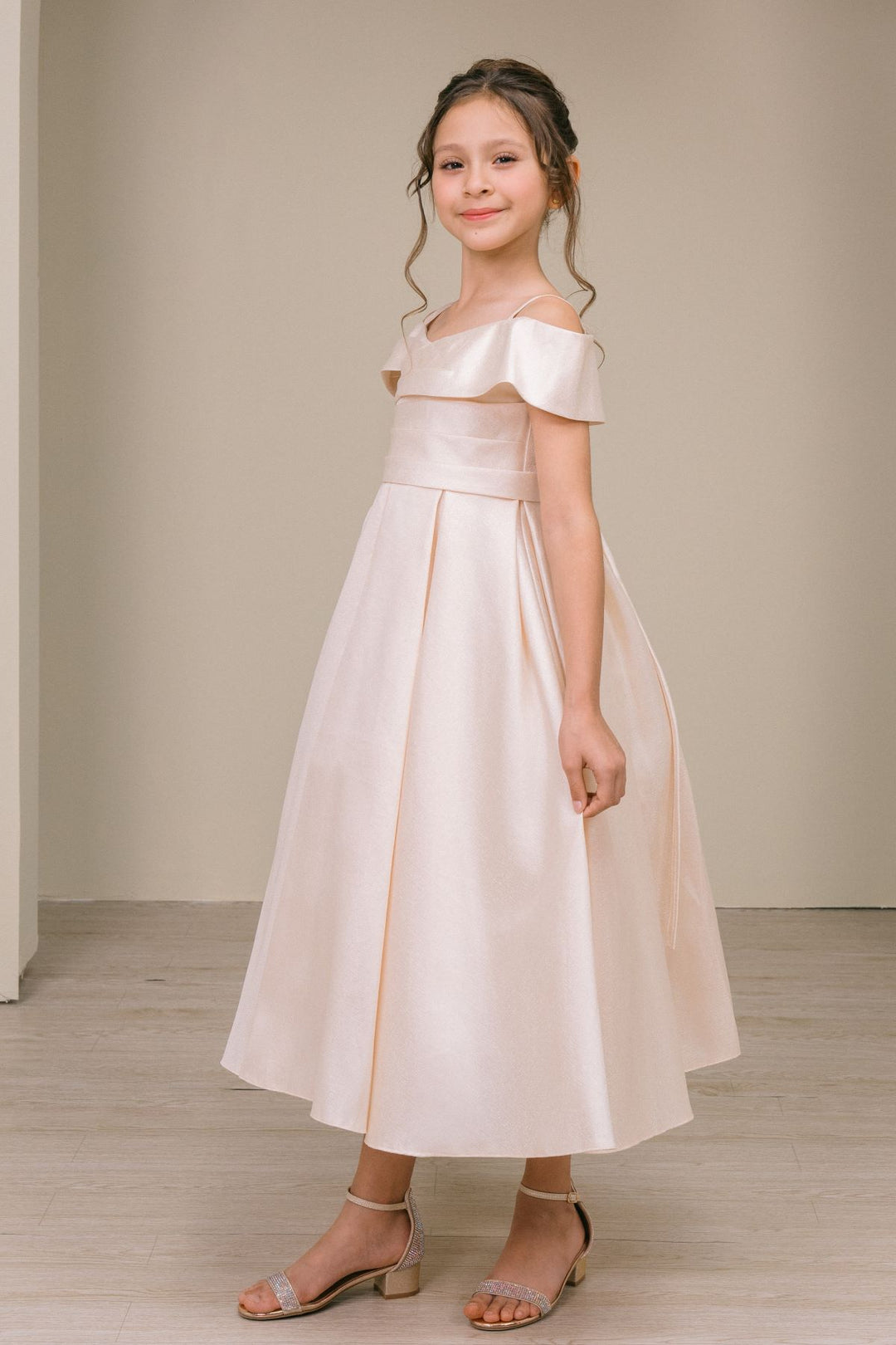 Girls Off Shoulder Tea Length Dress by Cinderella Couture 9188