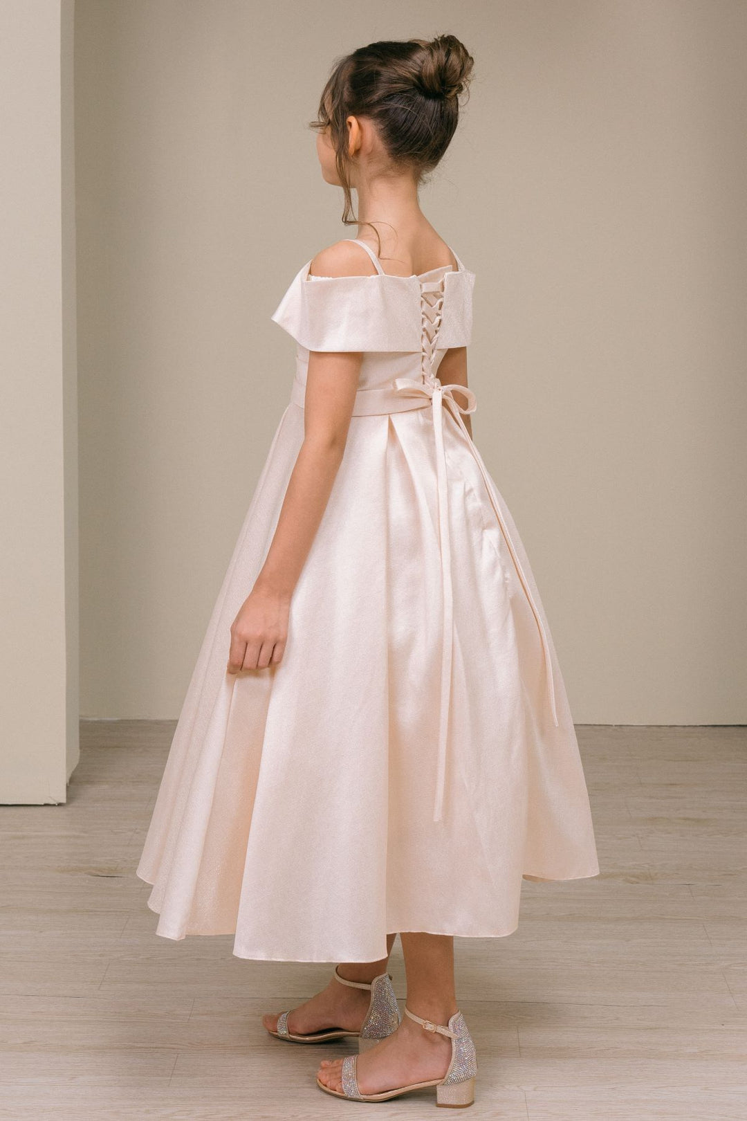 Girls Off Shoulder Tea Length Dress by Cinderella Couture 9188