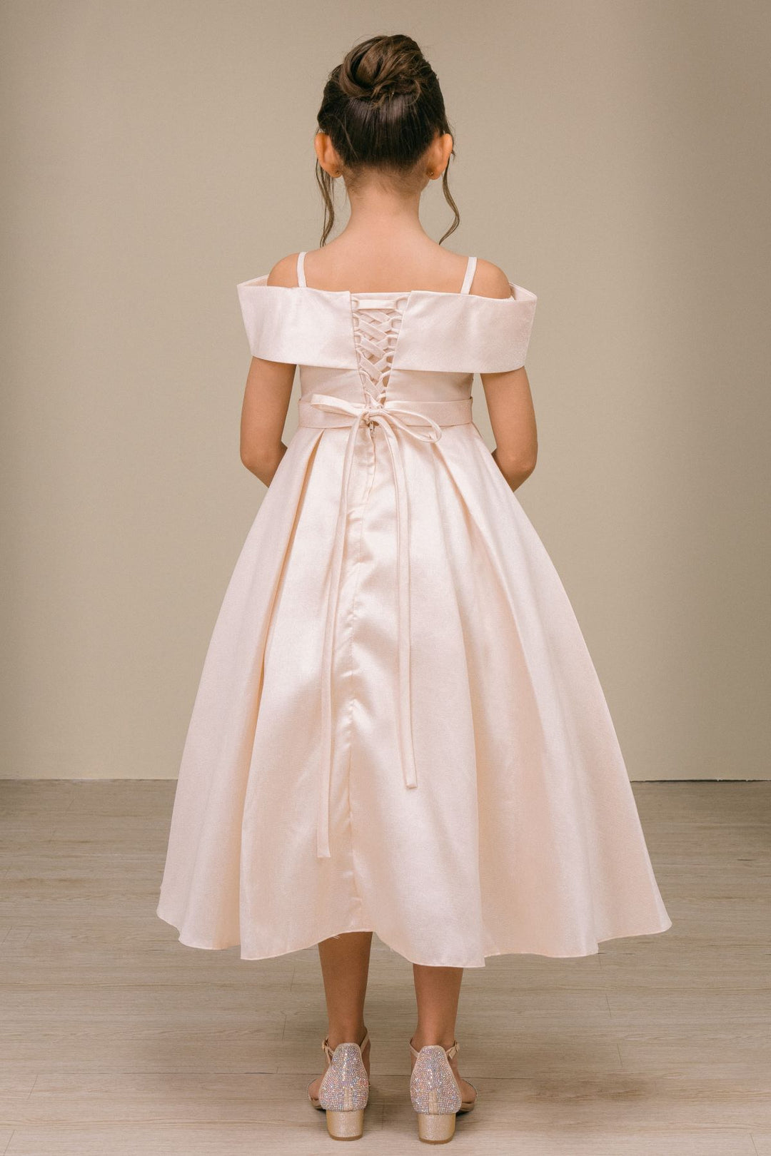 Girls Off Shoulder Tea Length Dress by Cinderella Couture 9188