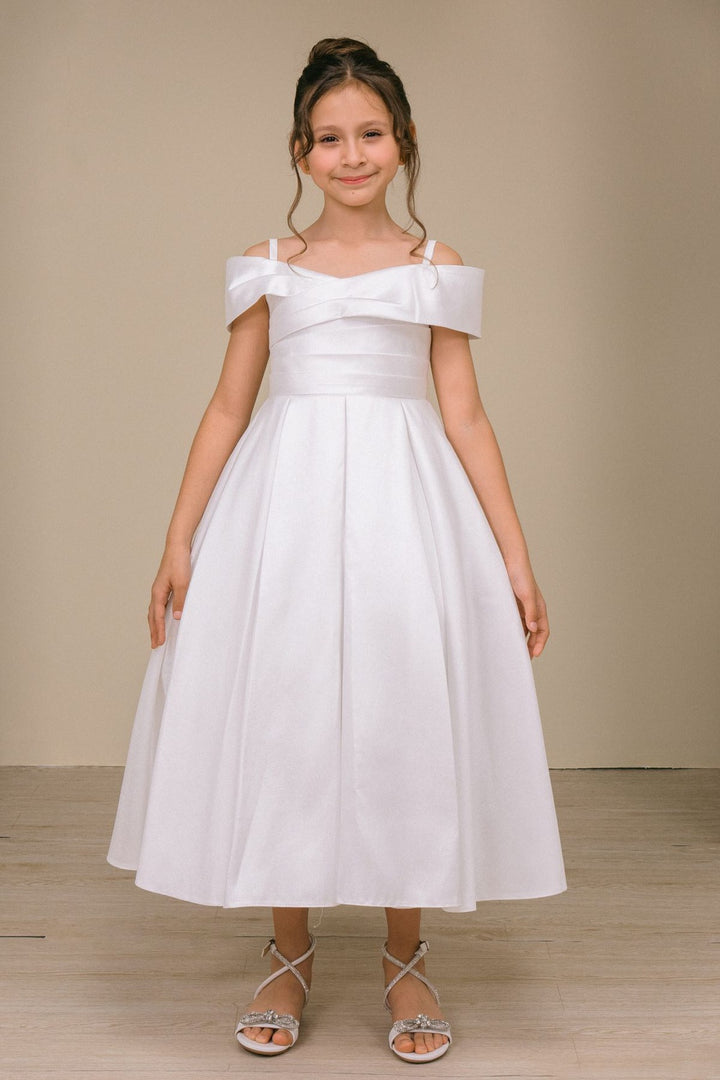 Girls Off Shoulder Tea Length Dress by Cinderella Couture 9188