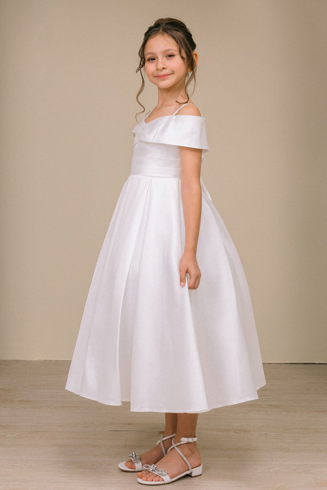 Girls Off Shoulder Tea Length Dress by Cinderella Couture 9188