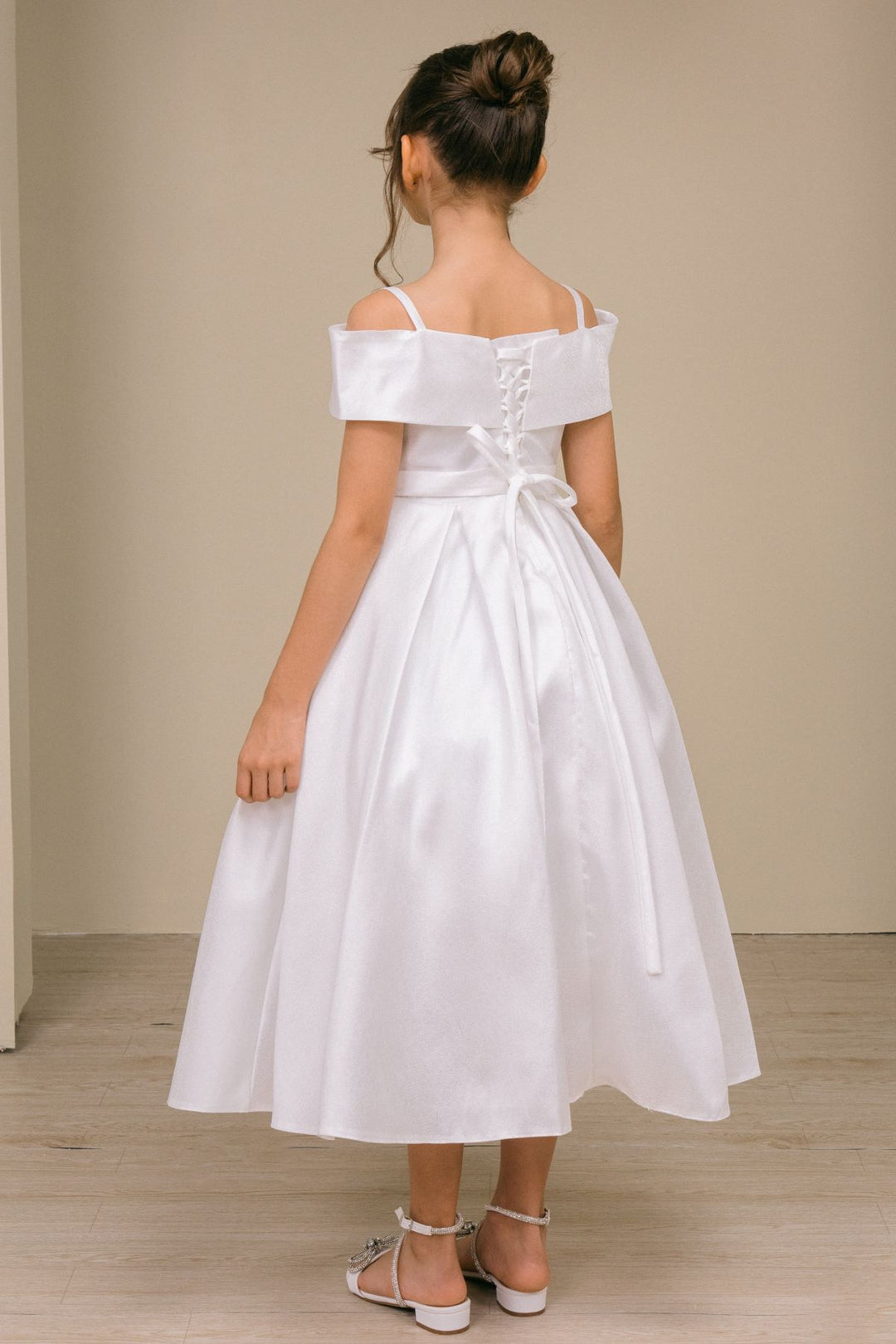 Girls Off Shoulder Tea Length Dress by Cinderella Couture 9188