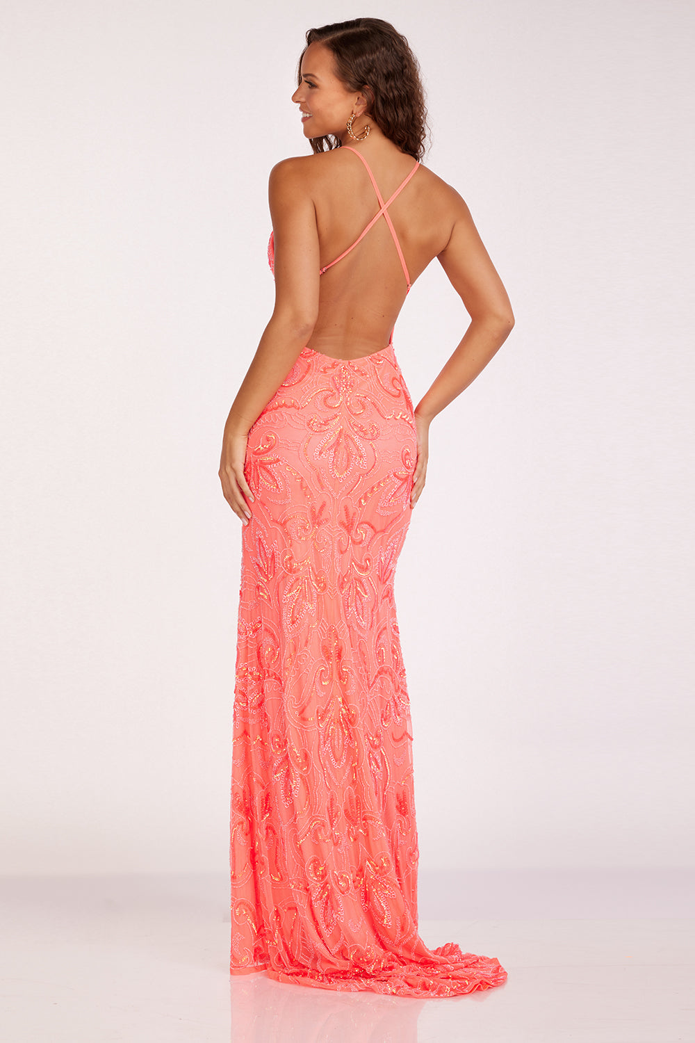 Sequin Print V-Neck Slit Gown by Abby Paris 92132
