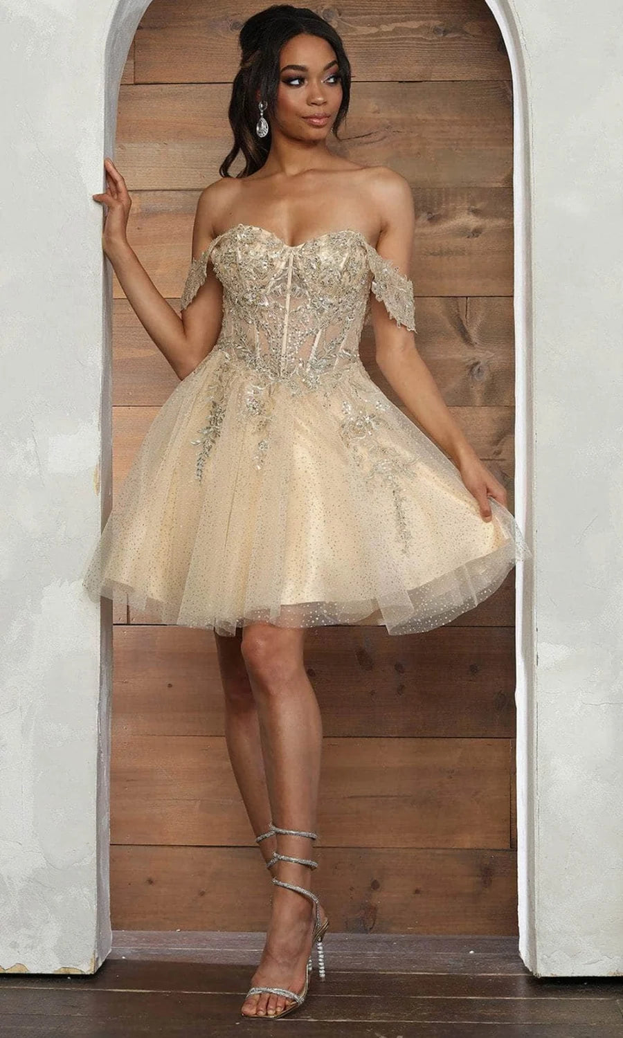 Applique Short Off Shoulder Dress by May Queen MQ2080