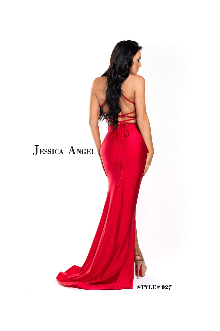 Jersey Fitted Sleeveless Slit Gown by Jessica Angel 927