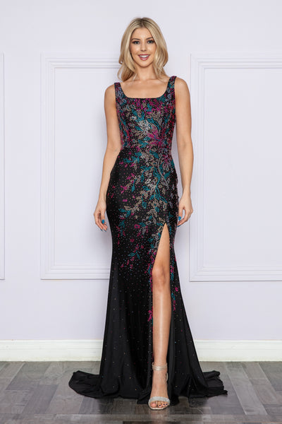 Fitted Beaded Sleeveless Slit Gown by Poly USA 9270