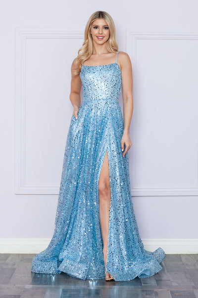Sequin Sleeveless A-line Slit Gown by Poly USA 9290