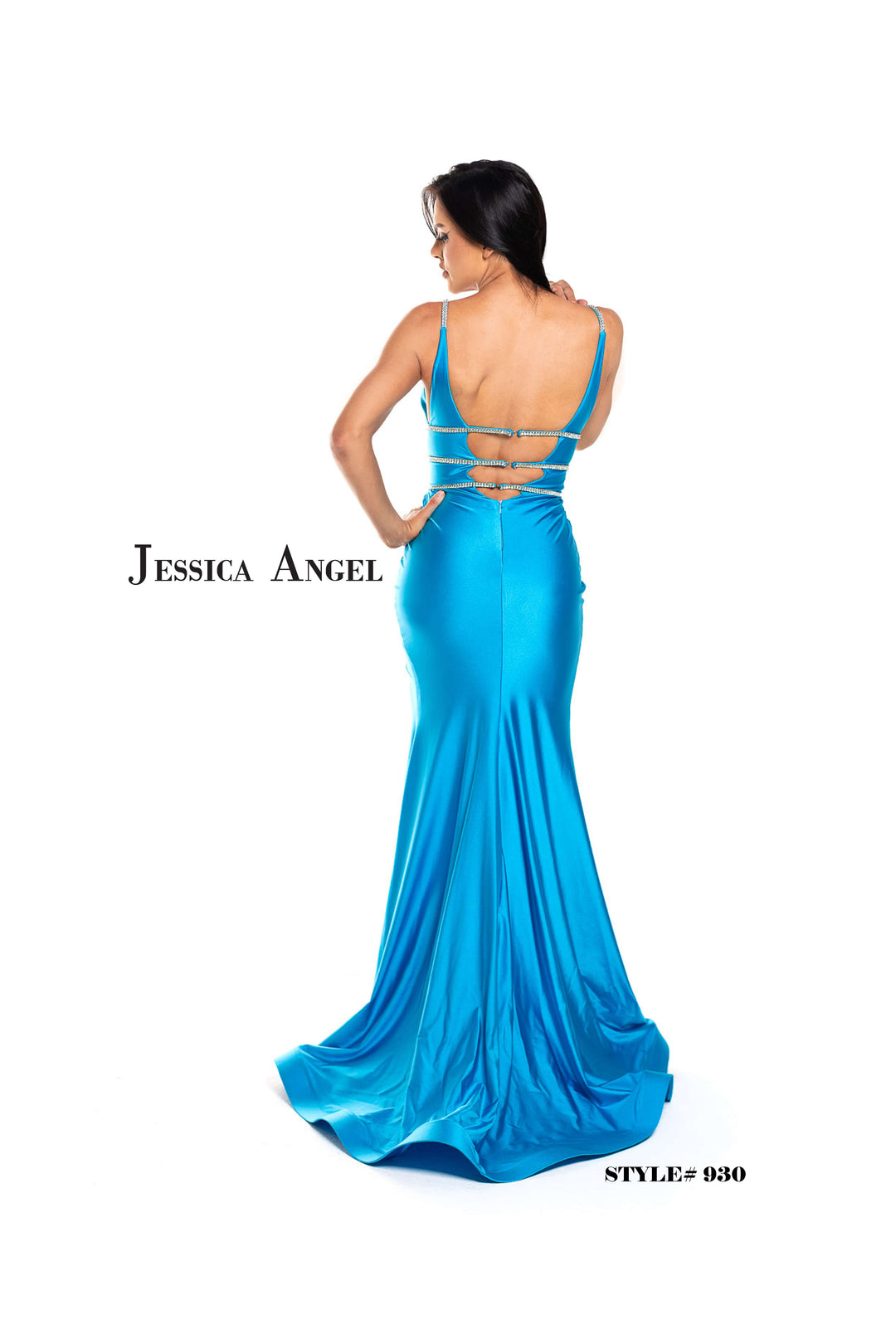 Jersey Fitted V-Neck Slit Gown by Jessica Angel 930