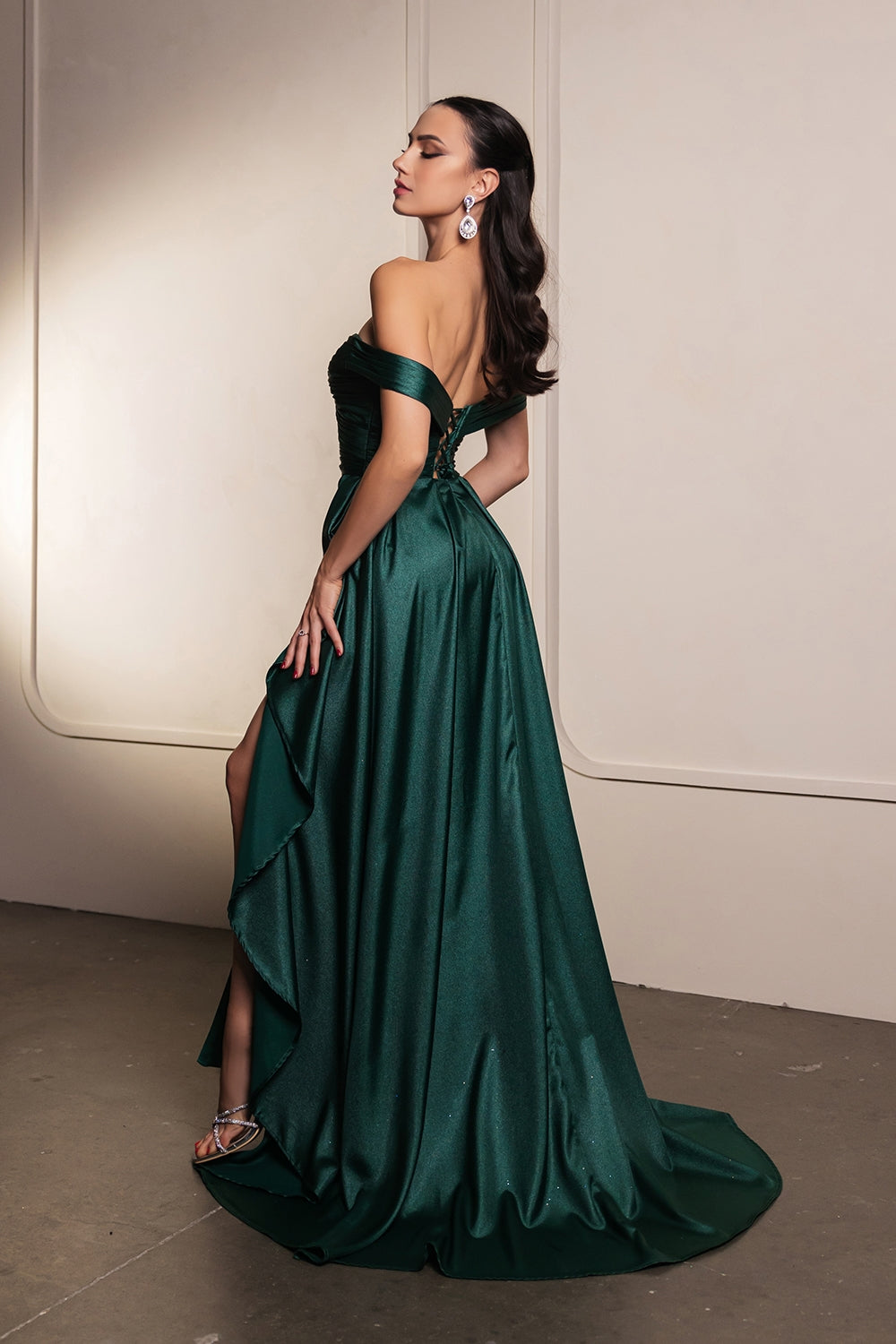 Taffeta Off Shoulder Slit Gown by May Queen MQ2056