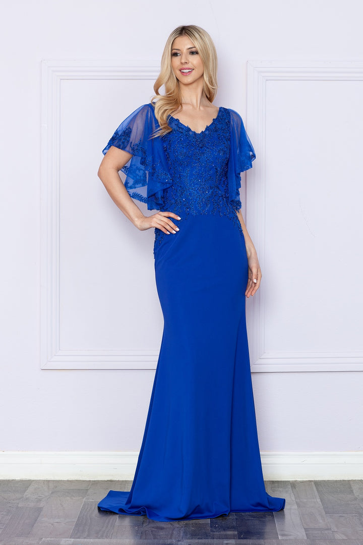 Fitted Embroidered Short Sleeve Gown by Poly USA 9318