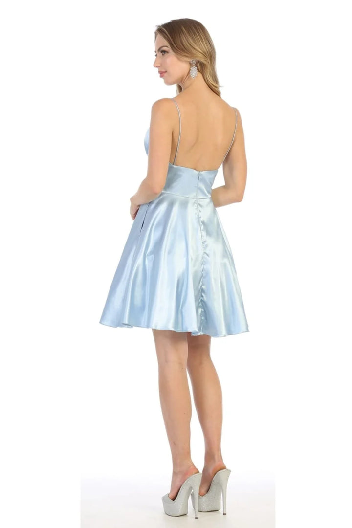 Satin Short V-Neck A-line Dress by May Queen MQ1770