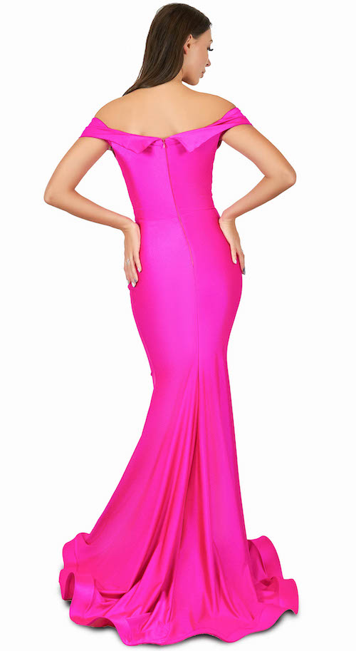 Jersey Fitted Off Shoulder Gown by Jessica Angel 933
