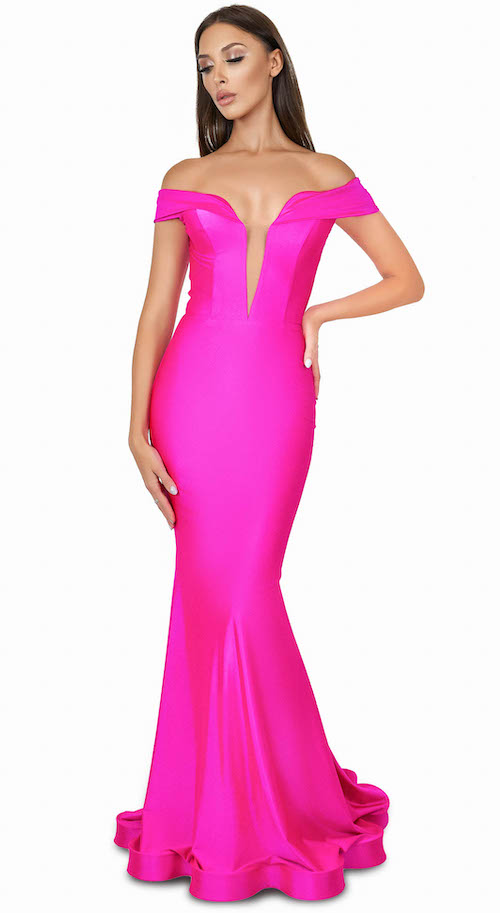 Jersey Fitted Off Shoulder Gown by Jessica Angel 933