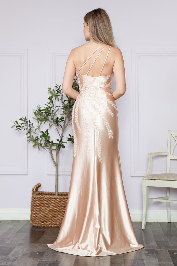Fitted Embellished One Shoulder Slit Gown by Poly USA 9358