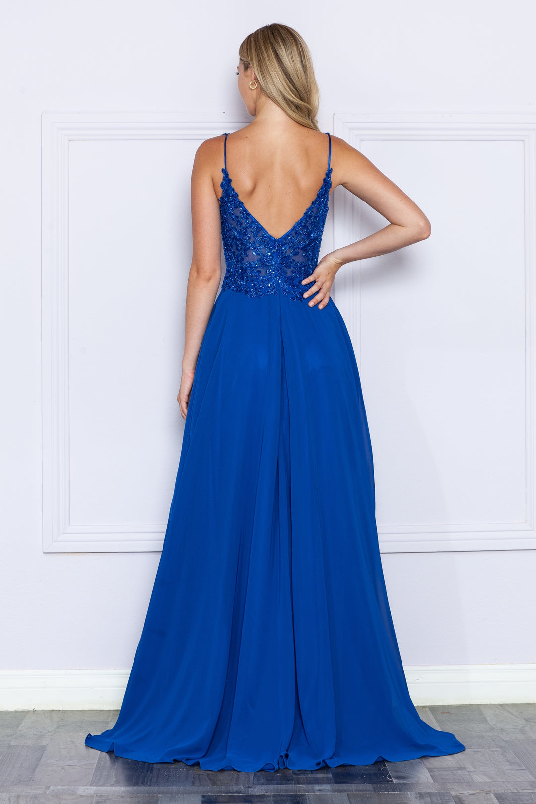 Embroidered Chiffon Sleeveless Slit Gown by Poly USA 9366