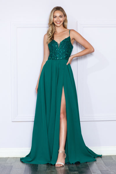 Sequin Embroidered Sleeveless Slit Gown by Poly USA 9368
