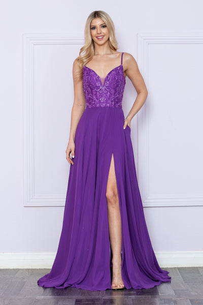 Sequin Embroidered Sleeveless Slit Gown by Poly USA 9368
