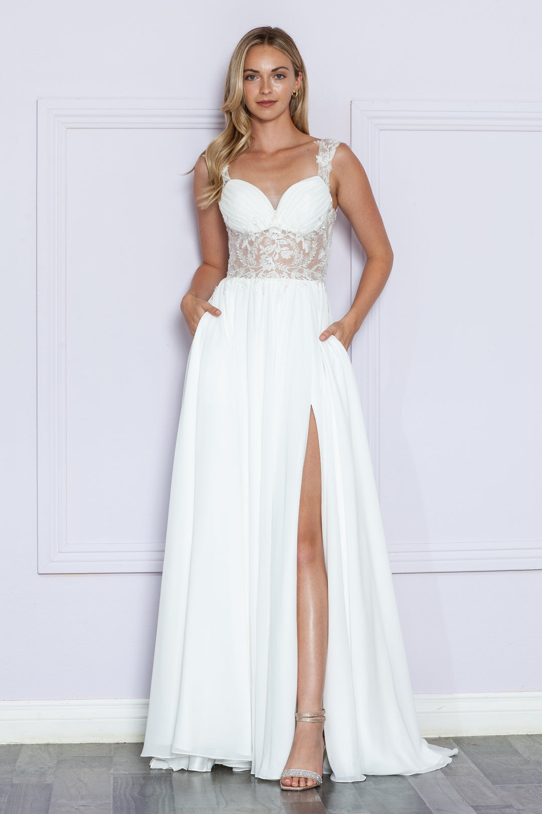 Embroidered Sheer Sleeveless Slit Gown by Poly USA 9376