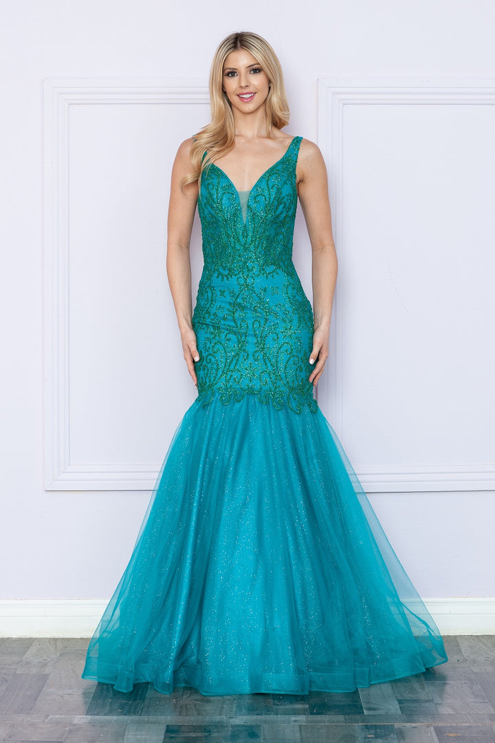 Glitter Print Sleeveless Mermaid Dress by Poly USA 9388
