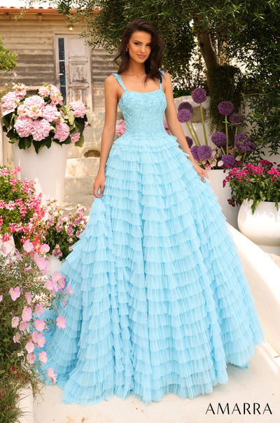 Sleeveless Ruffled Tiered Tulle Ball Gown by Amarra 94026