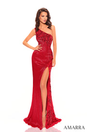 Fitted Beaded Sequin One Shoulder Slit Gown by Amarra 94035