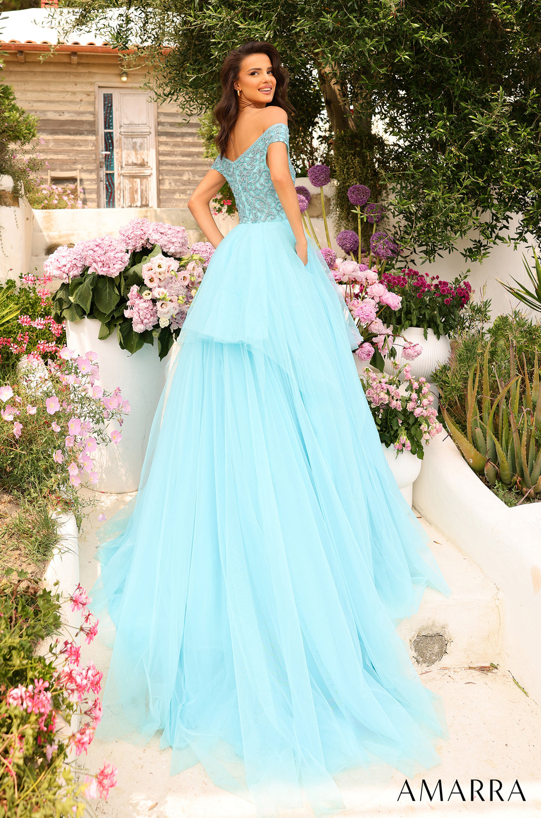 Beaded Off Shoulder Tulle Ball Gown by Amarra 94038