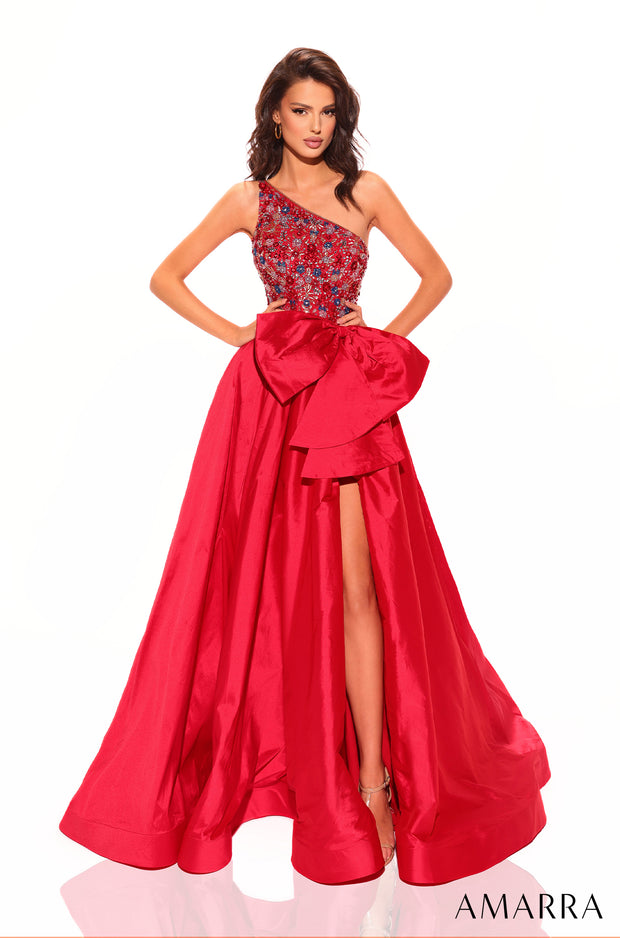 Beaded One Shoulder A-line Bow Gown by Amarra 94041