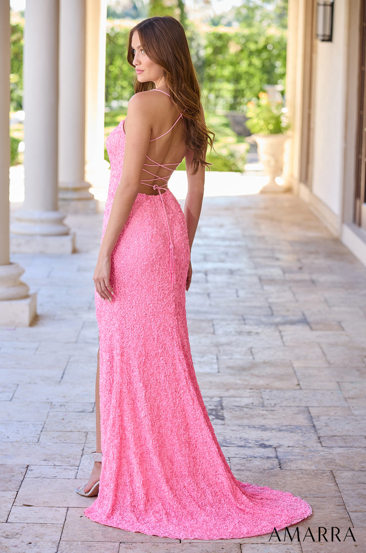 Beaded Sleeveless Lace-Up Slit Gown by Amarra 94282