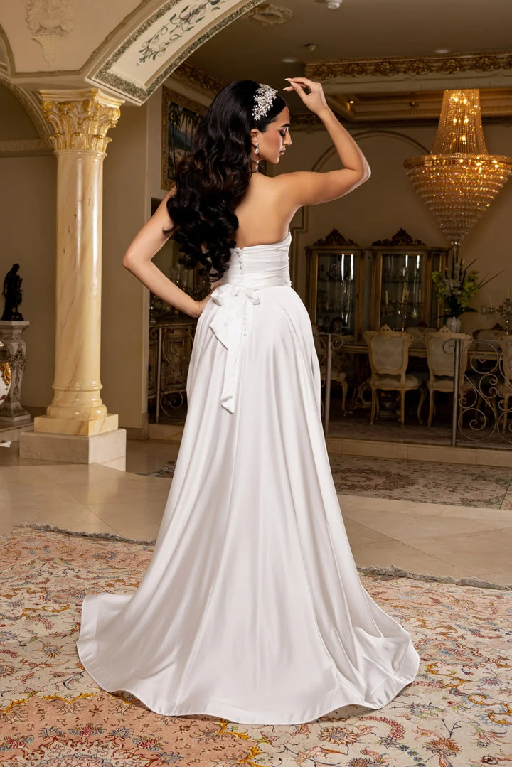 Satin Strapless Slit Gown by May Queen MQ2244