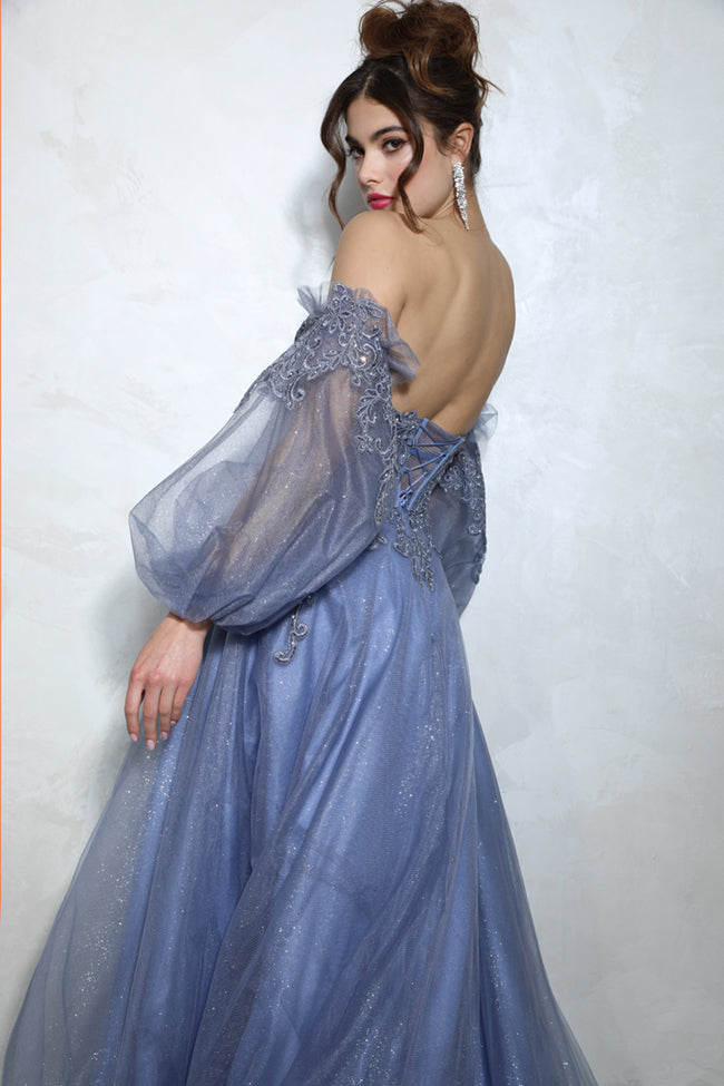 Strapless Puff Sleeve A-line Gown by Eureka 9505G