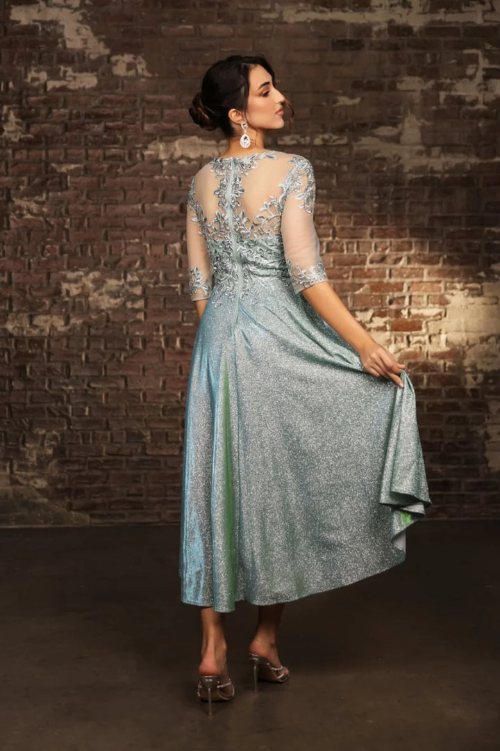 Mid-Sleeve Tea Length Dress by May Queen MQ2057