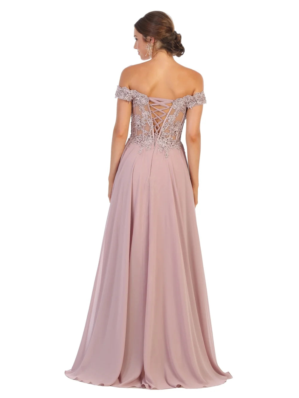 Applique Off Shoulder A-line Gown by May Queen MQ1714