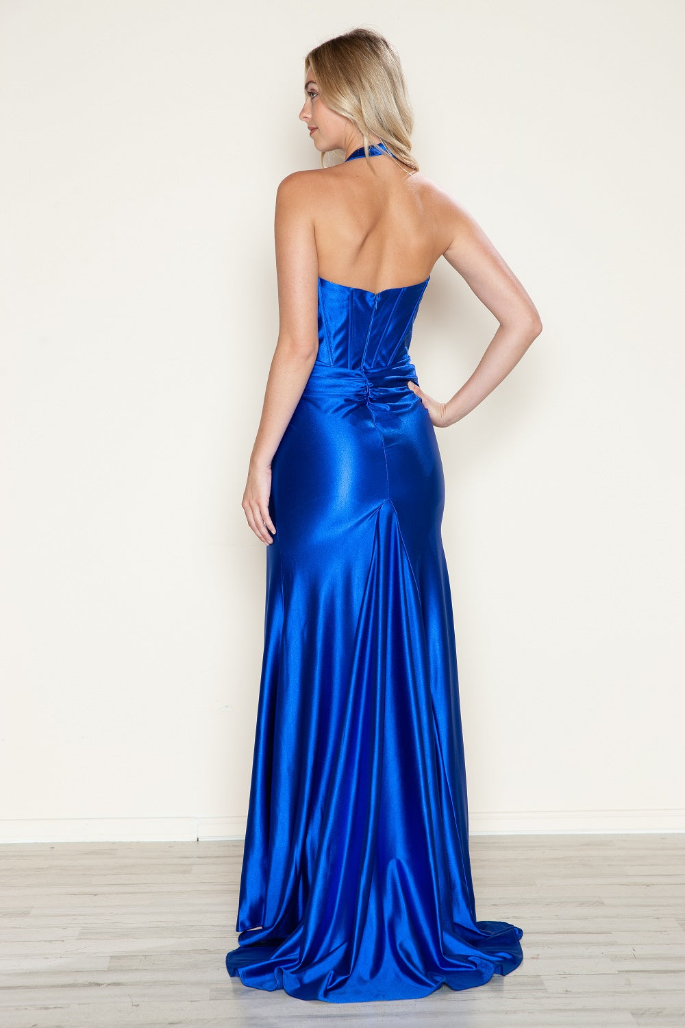 Satin Fitted Halter Slit Gown by Poly USA 9562 ABC Fashion Satin Fitted Halter Slit Gown by Poly USA 9562 ABC Fashion