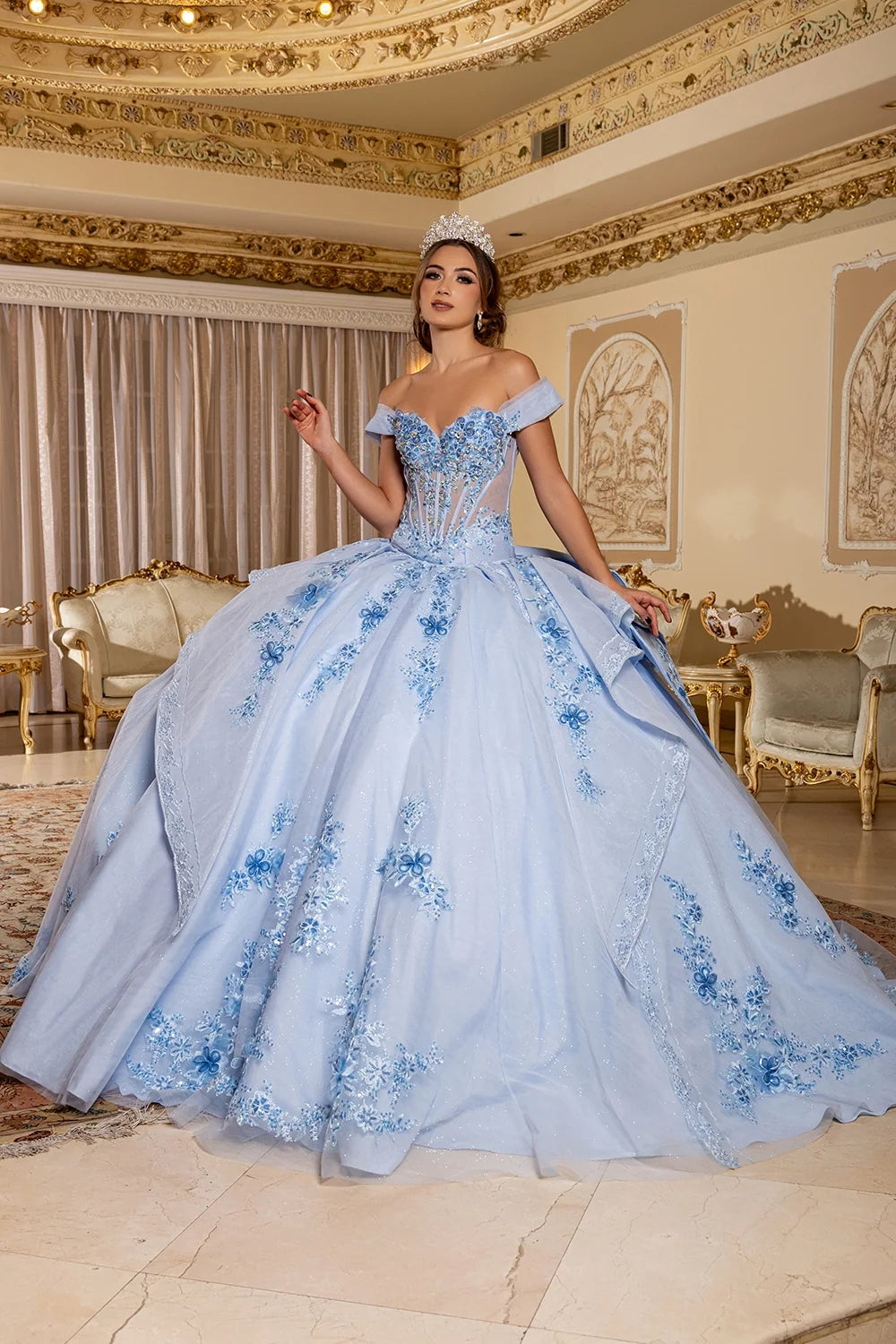 Off Shoulder Mini Skirt Ball Gown by May Queen LK304