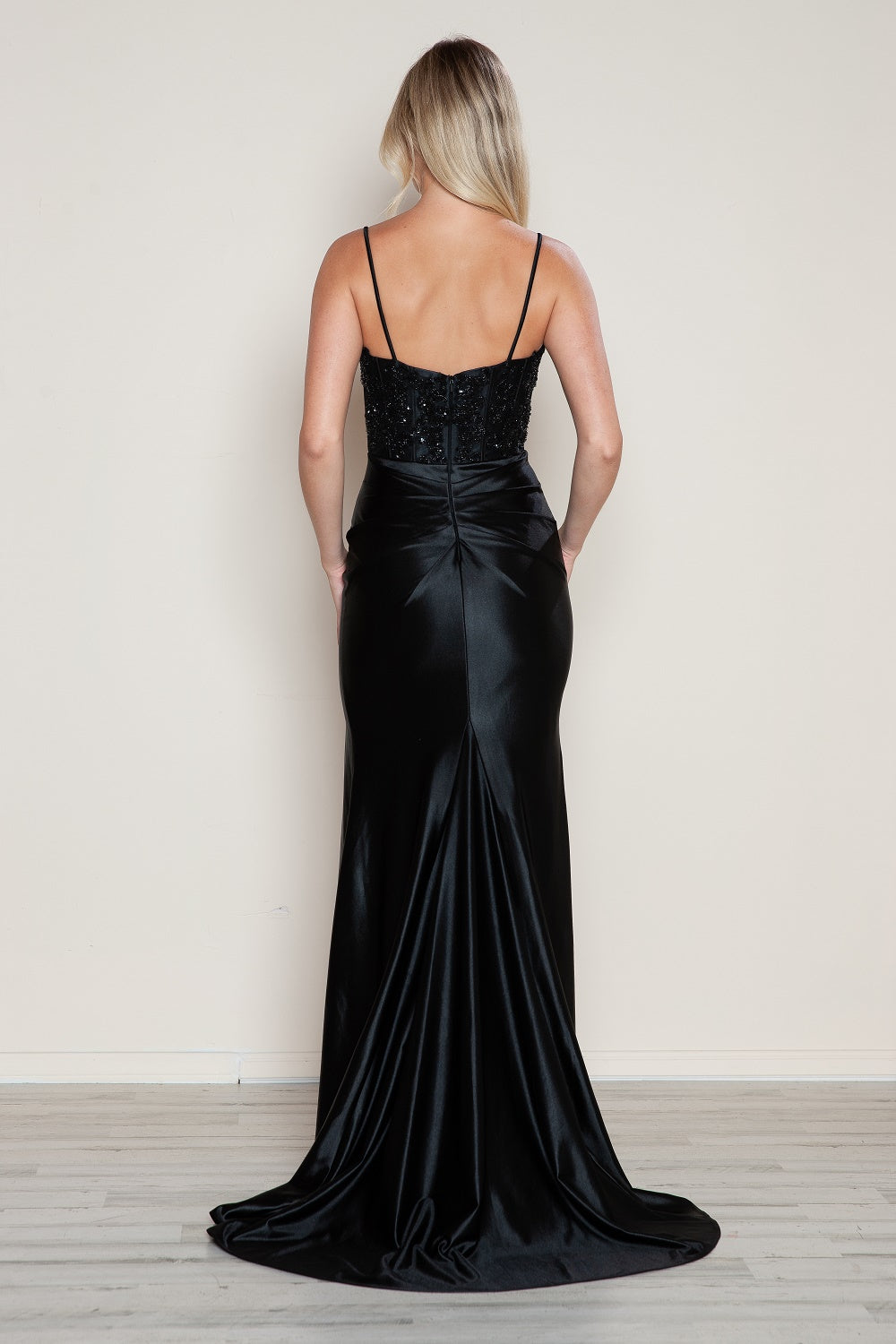 Poly USA 9616 Applique Satin Sleeveless Slit Gown | FormalDressShops Black / 2XL Poly USA 9616 Applique Satin Sleeveless Slit Gown | FormalDressShops Black / 2XL