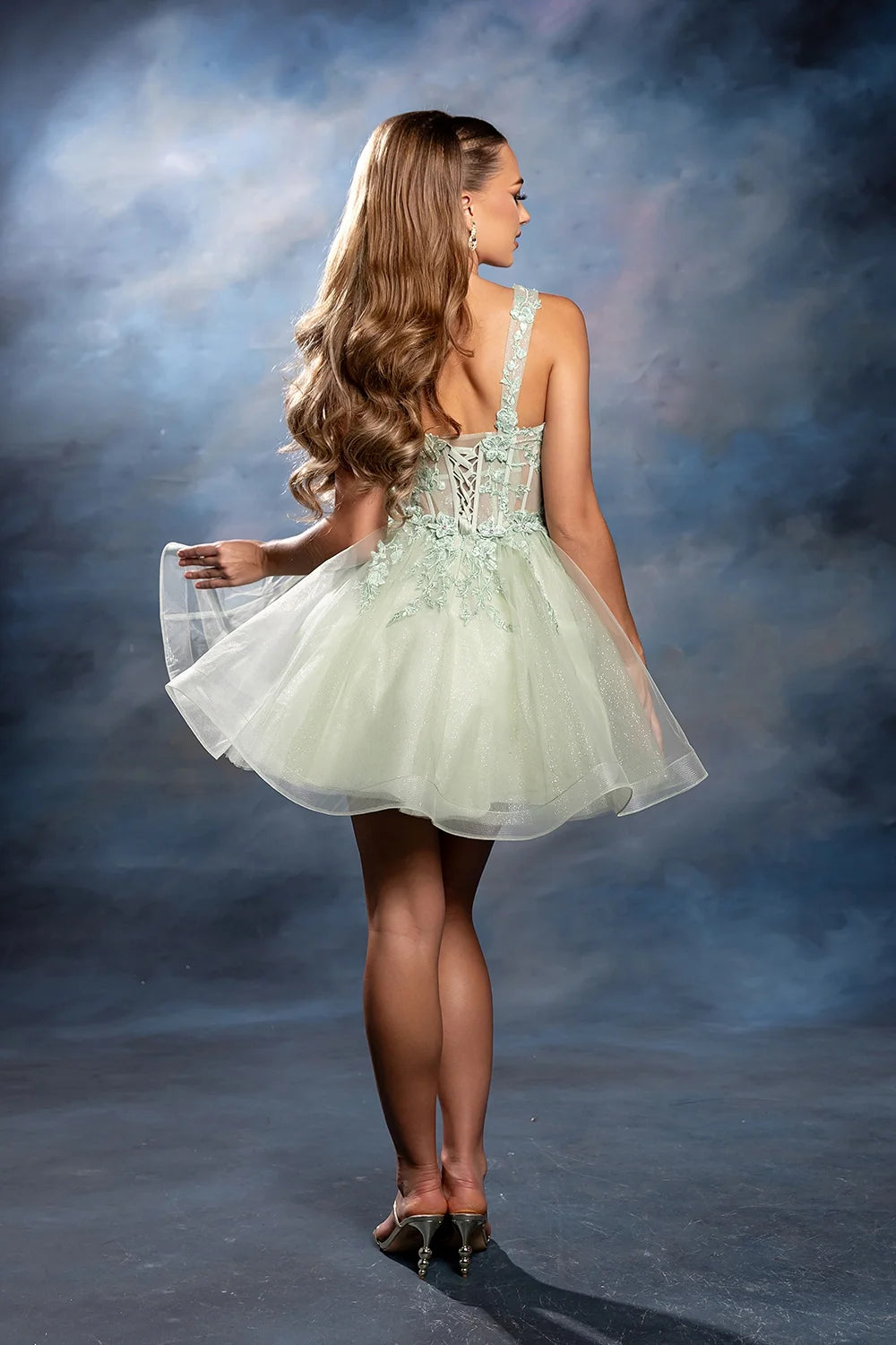 3D Floral Short Sleeveless Dress by May Queen MQ2225