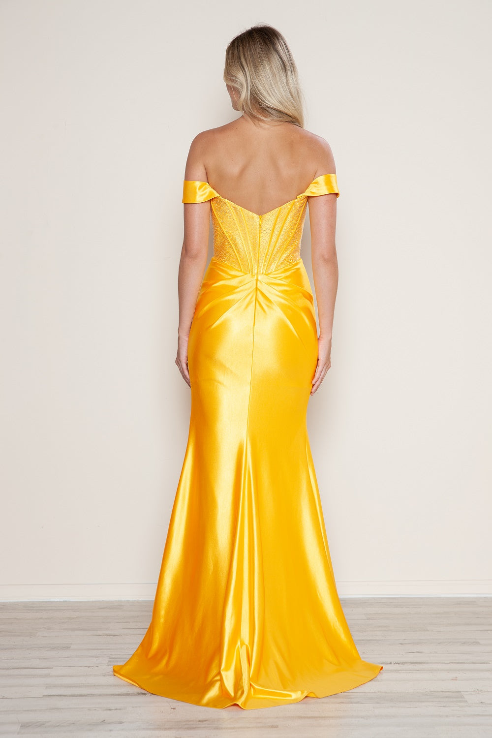 Beaded Satin Fitted Corset Slit Gown by Poly USA 9656 ABC Fashion Beaded Satin Fitted Corset Slit Gown by Poly USA 9656 ABC Fashion