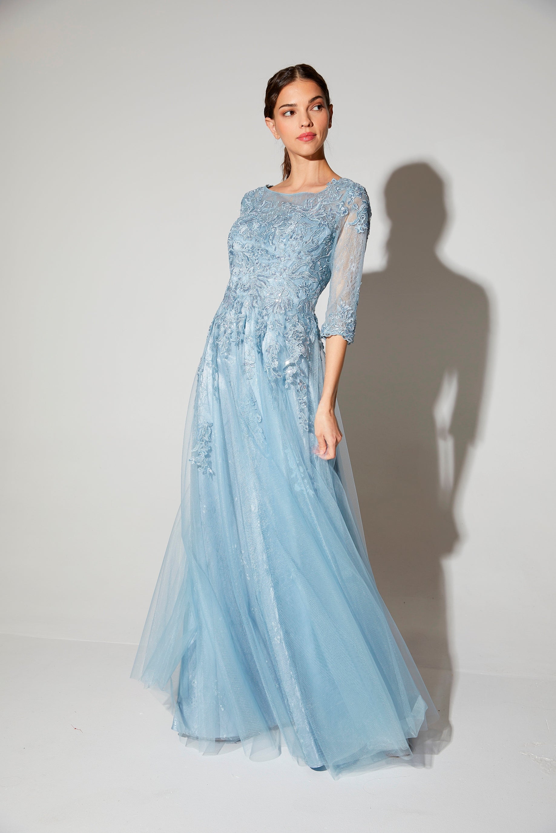 Lace Tulle 3/4 Sleeve A-line Gown by Eureka 9660 – ABC Fashion