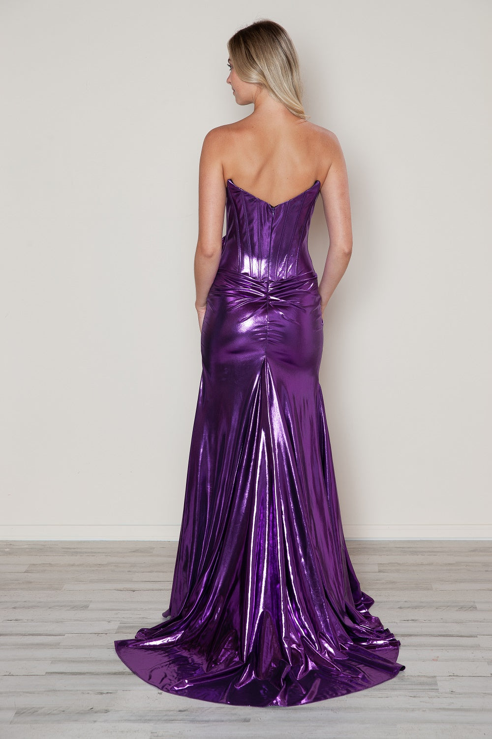 Metallic Fitted Strapless Slit Gown by Poly USA 9682 – ABC Fashion Metallic Fitted Strapless Slit Gown by Poly USA 9682 – ABC Fashion